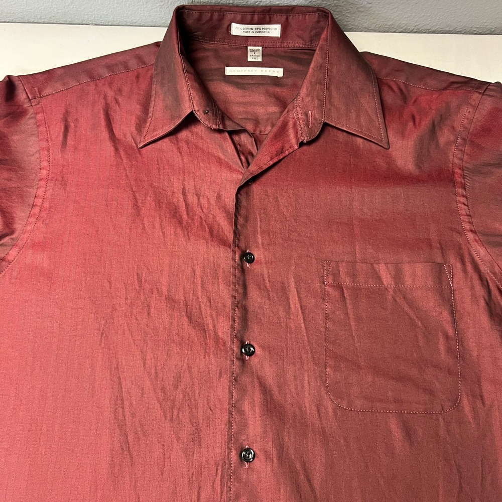 Geoffrey Beene Wrinkle Free Button Down Shirt Dress Casual Maroon Sheen L‎